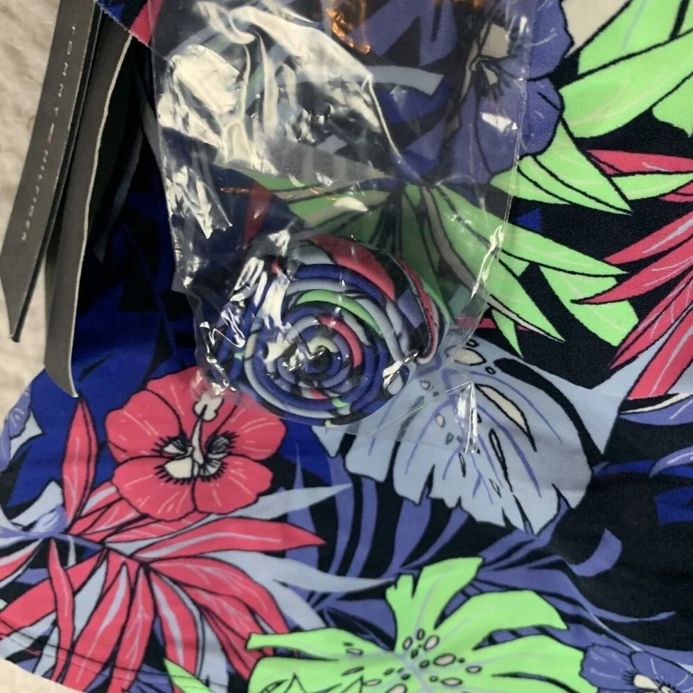 Tommy Hilfiger Tankini Top Womens XS Multicolor Printed Ruffled Off The Shoulder